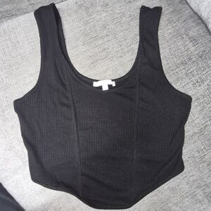 Love Tree Black Ribbed Tank Top